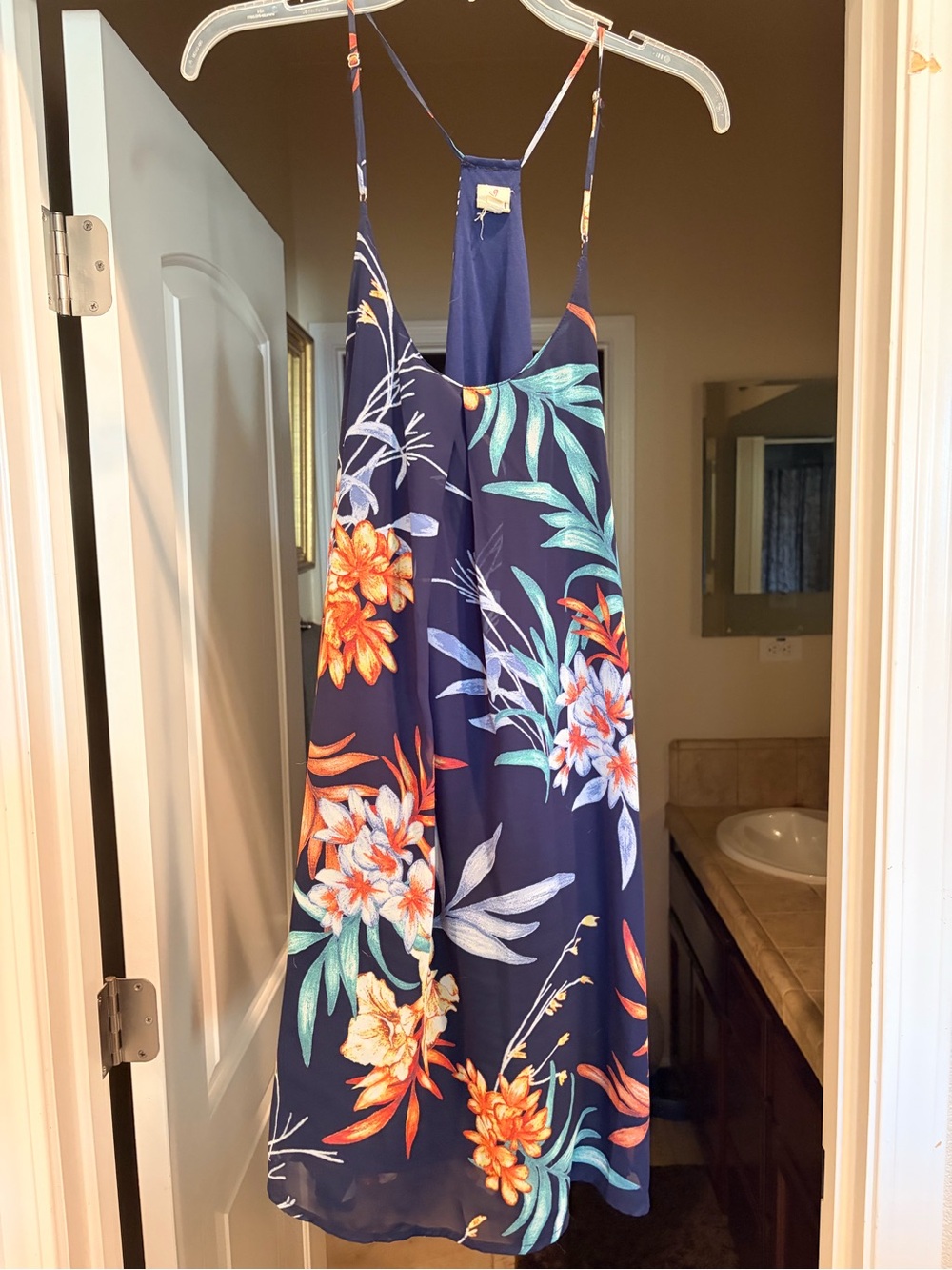 IJOAH Navy Floral Spaghetti-Strap Dress